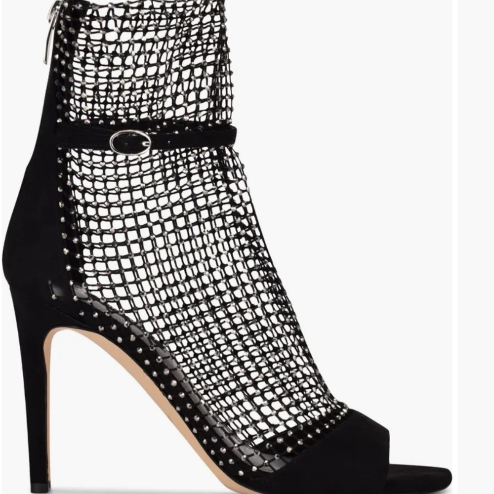 Nine West Black Imery Rhinestone Fishnet Bootie